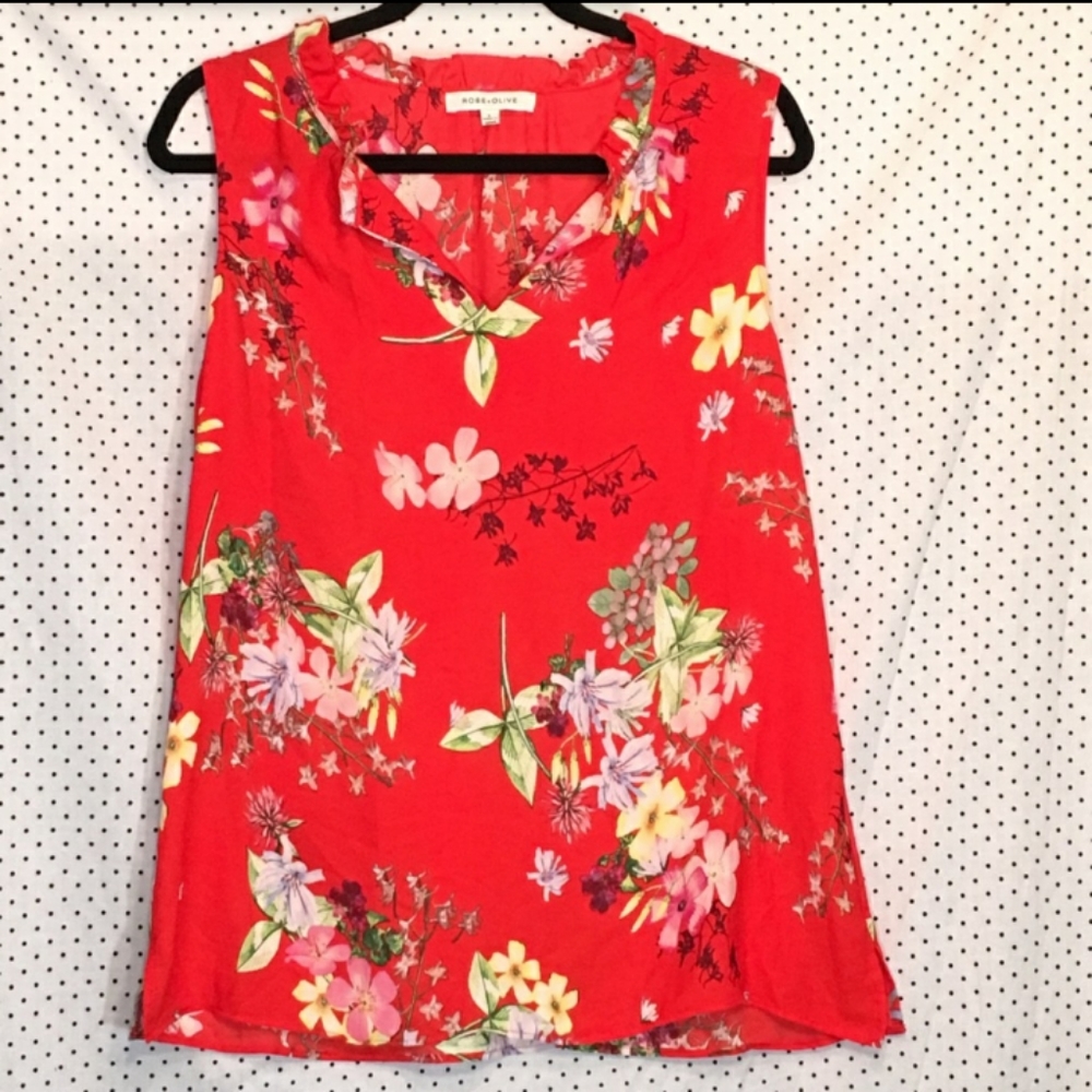 Rose + Olive Red Floral Blouse